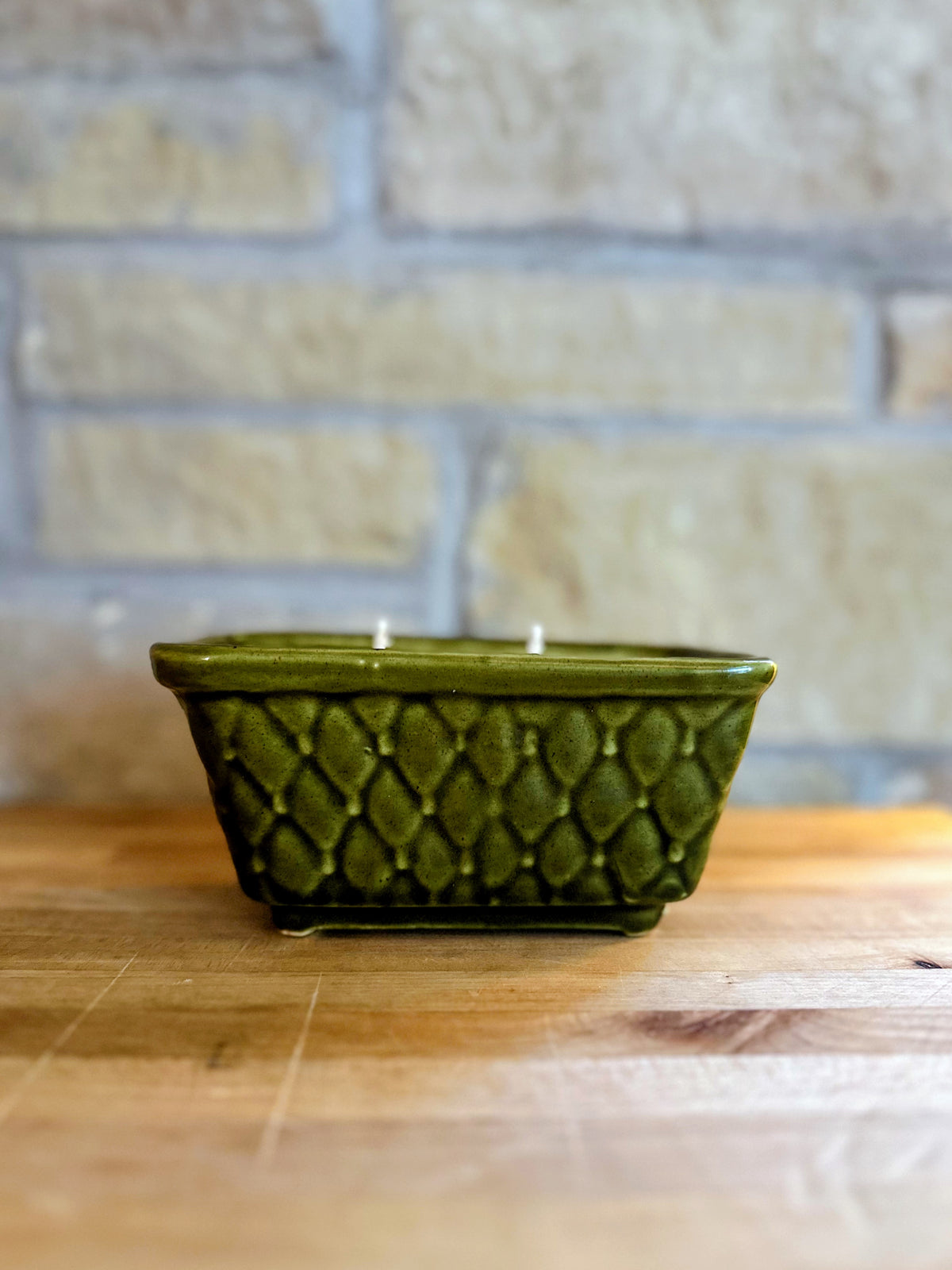 Funky green pottery candle