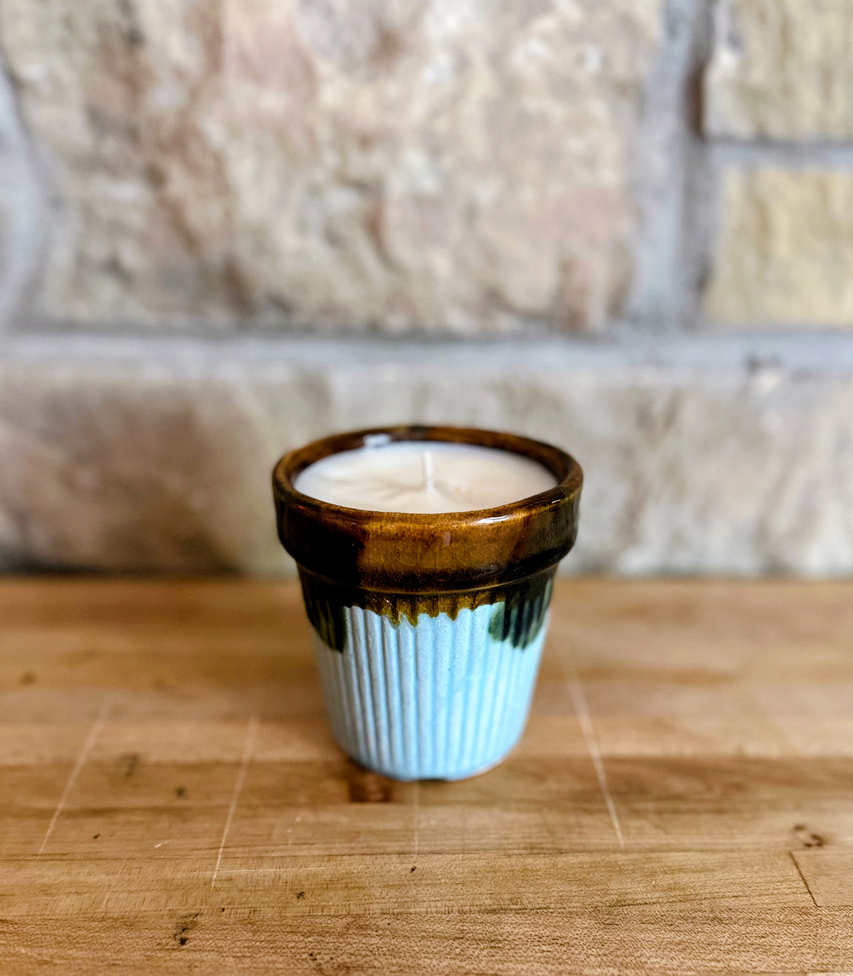 Blue and brown planter candle