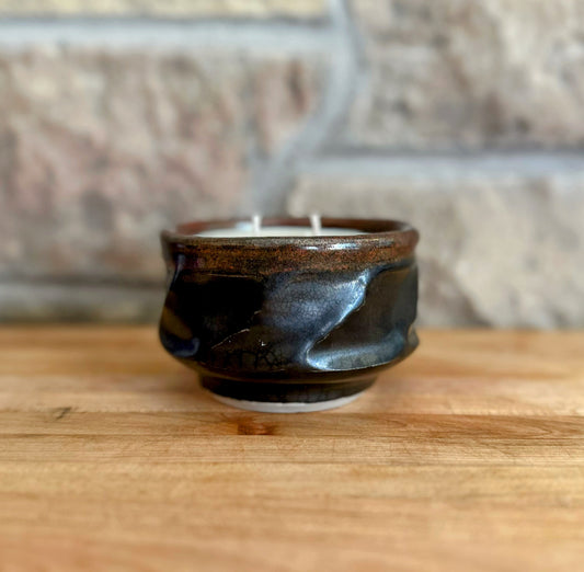 Black and brown pottery candle #2