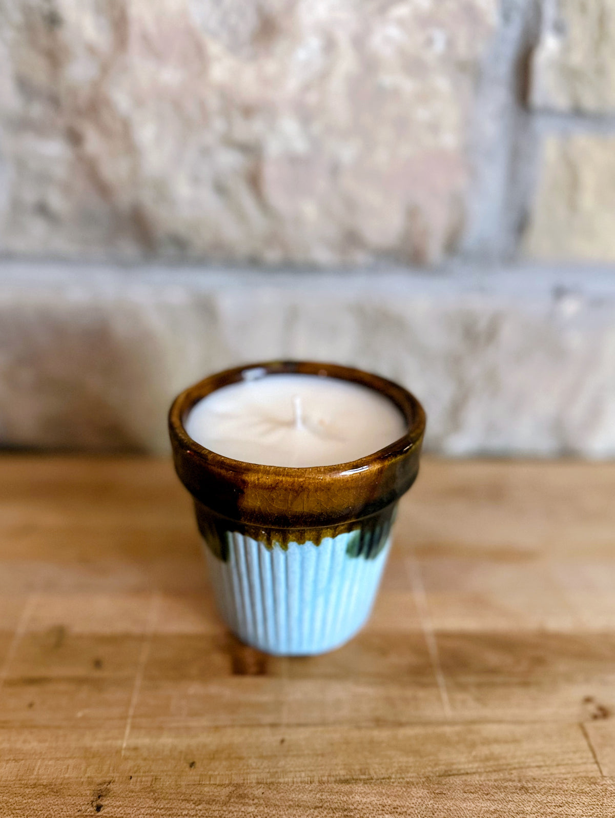 Blue and brown planter candle