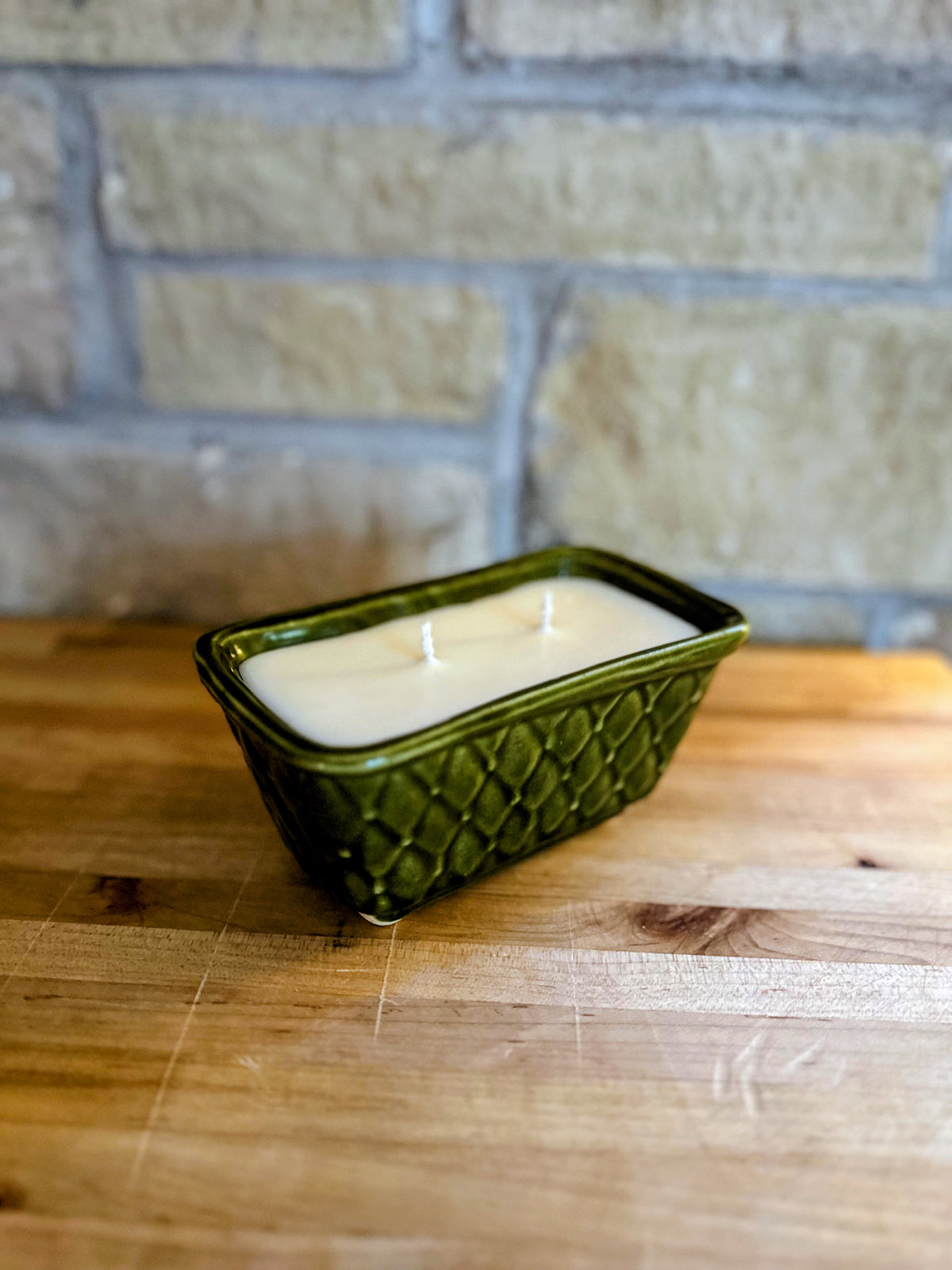 Funky green pottery candle