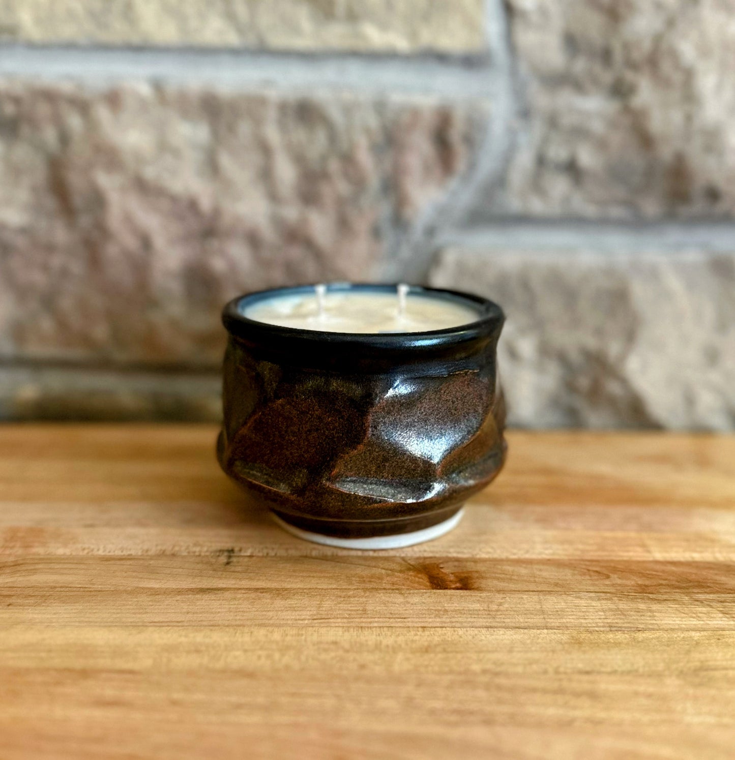 Black and brown pottery candle #3