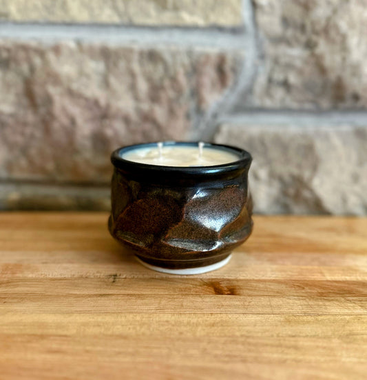 Black and brown pottery candle #3
