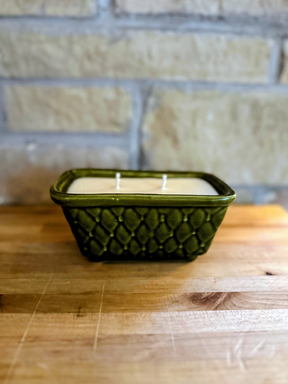 Funky green pottery candle